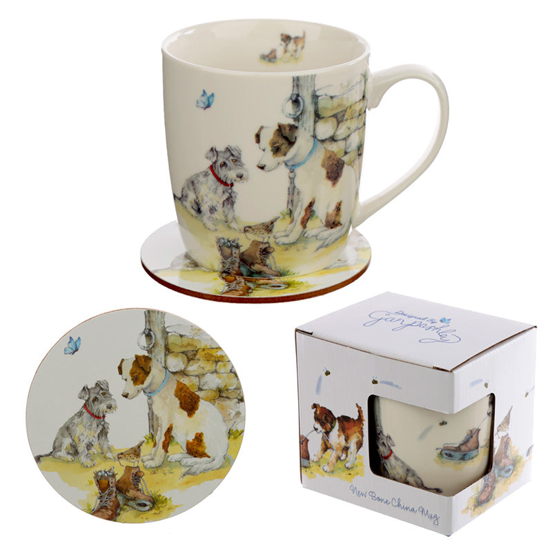 Jan Pashley Dogs Porcelain Mug &amp; Coaster Set