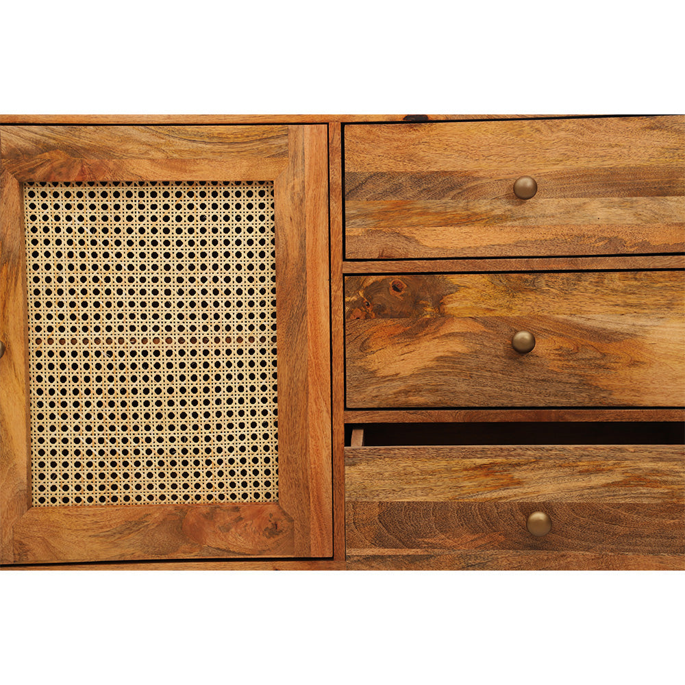 Rattan Brown Mango Wood Large Sideboard