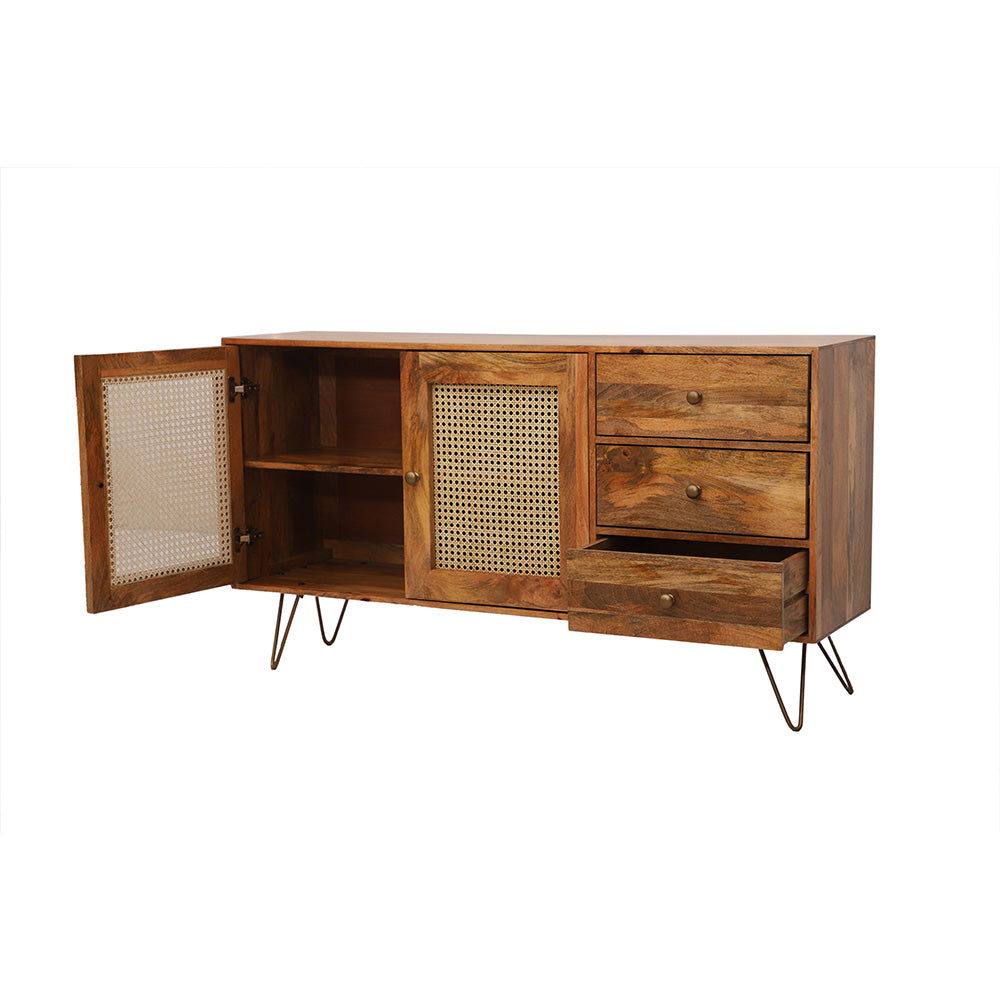 Rattan Brown Mango Wood Large Sideboard