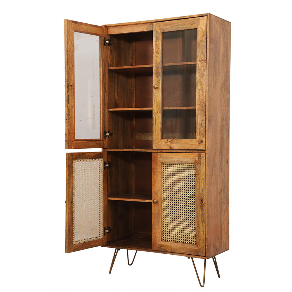 Rattan Brown Mango Wood Cabinet with Doors