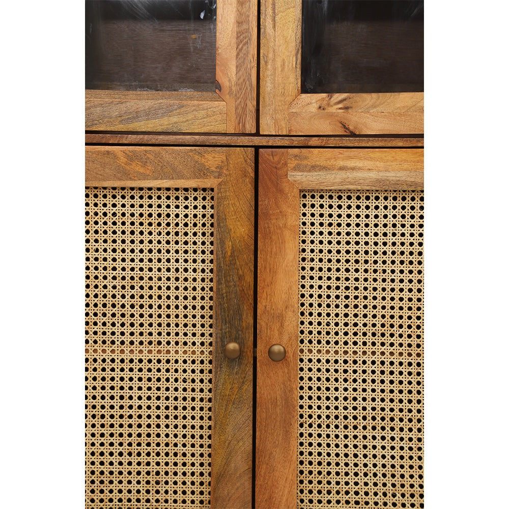 Rattan Brown Mango Wood Cabinet with Doors