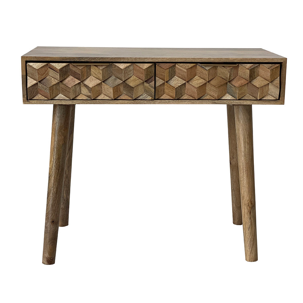 Geometric Mango Wood Console Table with Drawers